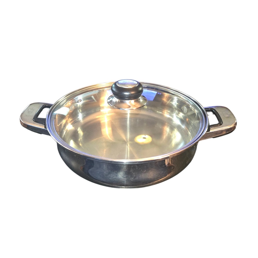 Oneida Immaculate 10"X3" Covered Casserole 18/10 Stainless Steel Vent Glass Lid